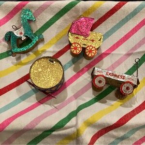 Set of 4 Vintage Mica Putz Cardboard Christmas Ornaments, Made in Japan